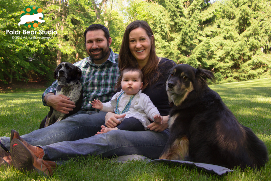 Furry family of five family portrait, grassy wooded area, Photo by Polar Bear Studio, Copyright 2015