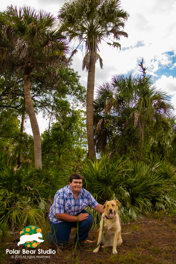 Lab Retriever Mix and her Guy, Senior Photos, Palmetto Fronds, Photo by Polar Bear Studio